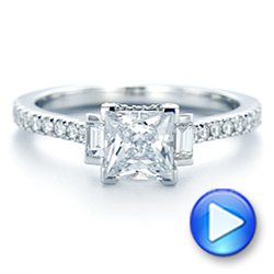 14k White Gold 14k White Gold Three-stone Baguette Diamond Engagement Ring - Video -  105072 - Thumbnail