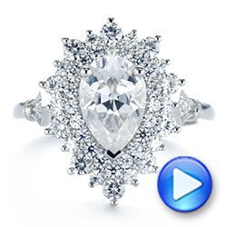  Platinum Double Halo Pear Moissanite Engagement Ring - Video -  105108 - Thumbnail