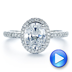 14k White Gold 14k White Gold Halo Oval Pave Diamond Engagement Ring - Video -  105115 - Thumbnail