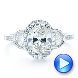 18k White Gold 18k White Gold Three-stone Oval And Half Moon Diamond Engagement Ring - Video -  105118 - Thumbnail