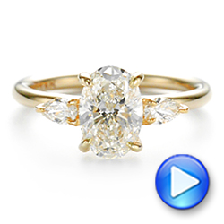 14k Yellow Gold Three Stone Oval And Pear Diamond Engagement Ring - Video -  105122 - Thumbnail