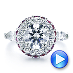 14k White Gold 14k White Gold Diamond And Ruby Halo Engagement Ring - Video -  105160 - Thumbnail