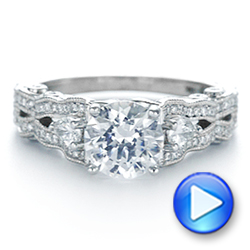 18k White Gold Custom Floral Organic Diamond Engagement Ring - Video -  105180 - Thumbnail