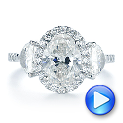  Platinum Three Stone Half Moon Diamond Halo Engagement Ring - Video -  105184 - Thumbnail