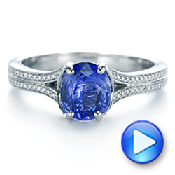 18k White Gold 18k White Gold Blue Sapphire And Diamond Split Shank Engagement Ring - Video -  105197 - Thumbnail