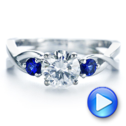14k White Gold Three Stone Blue Sapphire And Moissanite Engagement Ring - Video -  105201 - Thumbnail
