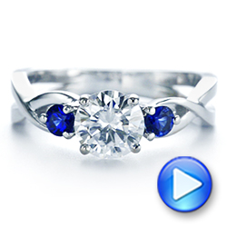 18k White Gold 18k White Gold Three Stone Blue Sapphire And Moissanite Engagement Ring - Video -  105201 - Thumbnail