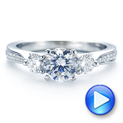 18k White Gold Three Stone Filigree Peekaboo Diamond Engagement Ring - Video -  105208 - Thumbnail