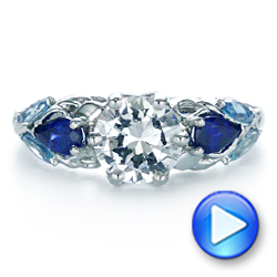 14k White Gold 14k White Gold Custom Aquamarine Blue Sapphire And Diamond Engagement Ring - Video -  105282 - Thumbnail