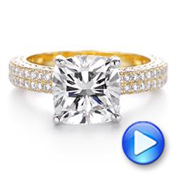 18k Yellow Gold And Platinum Two-tone Pave Cushion Cut Diamond Engagement Ring - Video -  105285 - Thumbnail