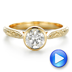 18k Yellow Gold Hand Engraved Bezel Solitaire Diamond Engagement Ring - Video -  105297 - Thumbnail