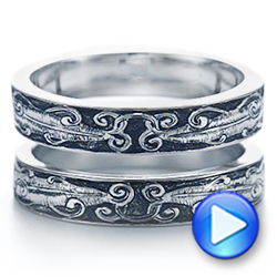 14k White Gold 14k White Gold Hand Engraved Black Antiqued Jacket Wedding Band - Video -  105335 - Thumbnail