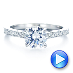 14k White Gold Vintage-inspired Diamond Engagement Ring - Video -  105367 - Thumbnail