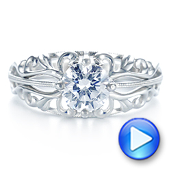18k White Gold 18k White Gold Vintage-inspired Filigree Diamond Engagement Ring - Video -  105375 - Thumbnail