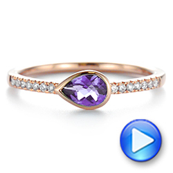 14k Rose Gold Pear Shaped Amethyst And Diamond Fashion Ring - Video -  105402 - Thumbnail