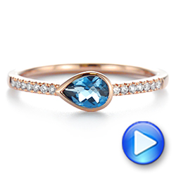 14k Rose Gold Pear Shaped London Blue Topaz And Diamond Fashion Ring - Video -  105403 - Thumbnail