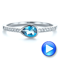 14k White Gold Pear London Blue Topaz And Diamond Stacking Ring - Video -  105434 - Thumbnail