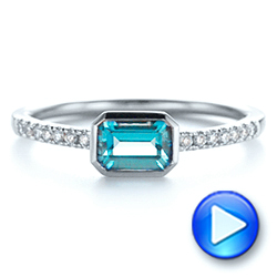 14k White Gold Emerald Cut Blue Topaz And Diamond Fashion Ring - Video -  105435 - Thumbnail