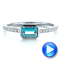  Platinum Platinum Emerald Cut Blue Topaz And Diamond Fashion Ring - Video -  105435 - Thumbnail