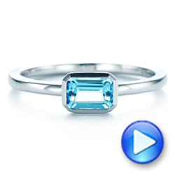 14k White Gold Blue Topaz Emerald Cut Fashion Ring - Video -  105436 - Thumbnail