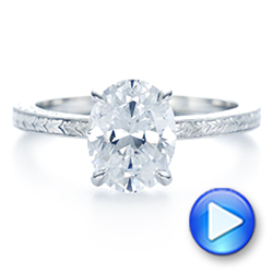 14k White Gold Hand Engraved Oval Diamond Solitaire Engagement Ring - Video -  105490 - Thumbnail