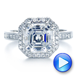 18k White Gold Edgeless Pave Asscher Diamond Halo Engagement Ring - Video -  105518 - Thumbnail