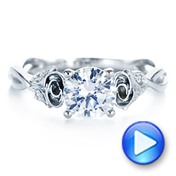 18k White Gold Custom Rose Floral Diamond Engagement Ring - Video -  105520 - Thumbnail