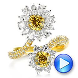 Yellow And White Diamond Floral Fashion Ring - Video -  105668 - Thumbnail