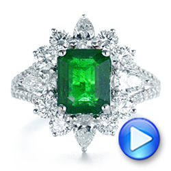 18k White Gold Starburst Emerald And Diamond Fashion Ring - Video -  105672 - Thumbnail