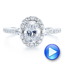14k White Gold Three-stone Oval And Pear Diamond Halo Engagement Ring - Video -  105675 - Thumbnail