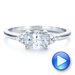 18k White Gold Custom Oval Diamond Cluster Engagement Ring - Video -  105701 - Thumbnail