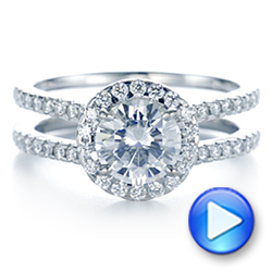 14k White Gold Dual Shank Interlocking Moissanite Halo Engagement Ring - Video -  105720 - Thumbnail