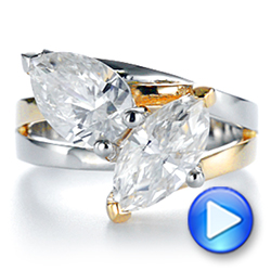  Platinum And 14k Yellow Gold Two-stone Two-tone Moissanite Engagement Ring - Video -  105748 - Thumbnail