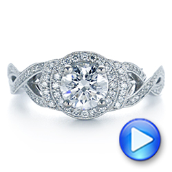 18k White Gold 18k White Gold Custom Criss Cross Vintage-inspired Diamond Halo Engagement Ring - Video -  105753 - Thumbnail