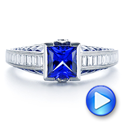 18k White Gold 18k White Gold Blue Sapphire And Diamond Vintage-inspired Engagement Ring - Video -  105788 - Thumbnail