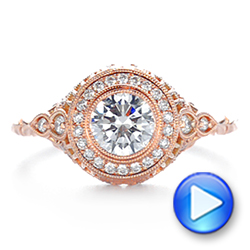 14k Rose Gold Art Deco Diamond Halo Engagement Ring - Video -  105790 - Thumbnail