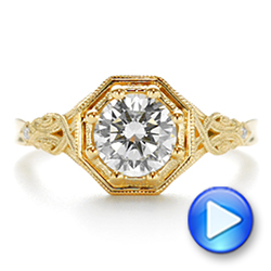 18k Yellow Gold 18k Yellow Gold Octagon Halo Diamond Engagement Ring - Video -  105794 - Thumbnail