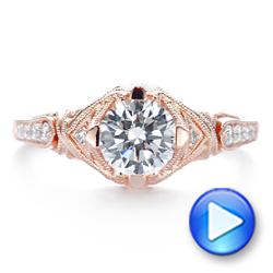 18k Rose Gold 18k Rose Gold Vintage-inspired Diamond Engagement Ring - Video -  105801 - Thumbnail