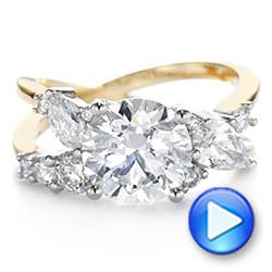 14k Yellow Gold And Platinum Custom Cluster Diamond Two-tone Engagement Ring - Video -  105803 - Thumbnail