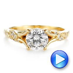 18k Yellow Gold Custom Diamond Floral Engagement Ring - Video -  105821 - Thumbnail