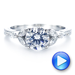 18k White Gold Custom Tri-leaf Marquise Diamond Engagement Ring - Video -  105826 - Thumbnail