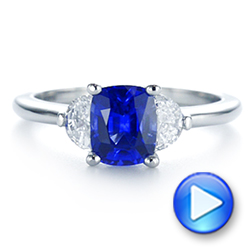  Platinum Three Stone Blue Sapphire And Half Moon Diamond Engagement Ring - Video -  105829 - Thumbnail