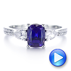 14k White Gold 14k White Gold Three Stone Alexandrite And Pear Diamond Engagement Ring - Video -  105844 - Thumbnail