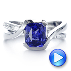  18K Gold 18K Gold Black Rhodium Sapphire And Baguette Diamond Engagement Ring - Video -  105856 - Thumbnail