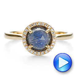 18k Yellow Gold 18k Yellow Gold Rose Cut Blue Sapphire And Diamond Halo Engagement Ring - Video -  105859 - Thumbnail