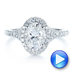 14k White Gold Custom Split Shank Diamond Halo Engagement Ring - Video -  105862 - Thumbnail