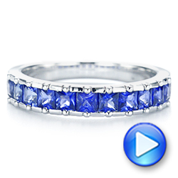 14k White Gold Blue Sapphire Channel Set Wedding Band - Video -  106001 - Thumbnail