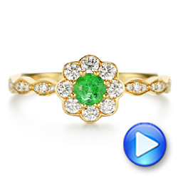 18k Yellow Gold 18k Yellow Gold Floral Emerald And Diamond Gemstone Ring - Video -  106008 - Thumbnail