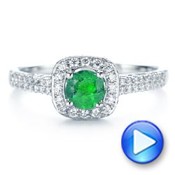 14k White Gold Emerald And Diamond Peekaboo Engagement Ring - Video -  106018 - Thumbnail