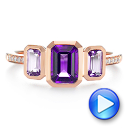 14k Rose Gold Amethyst And Diamond Three-stone Fashion Ring - Video -  106025 - Thumbnail